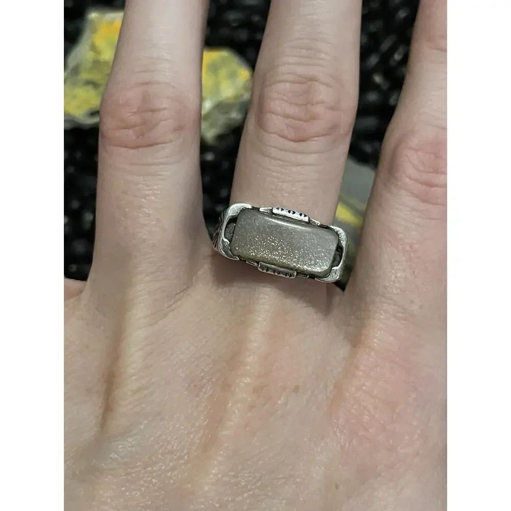 Native Southwest Style Sterling Silver Sandstone Etched Stacker Ring Size 9.5